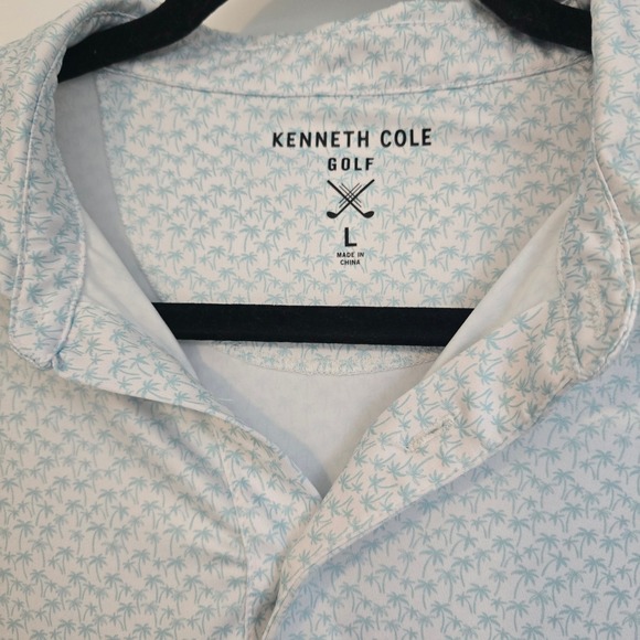 Kenneth Cole Golf Palm Tree Print Polo Shirt Men's Large Light Blue White Large - Picture 2 of 11